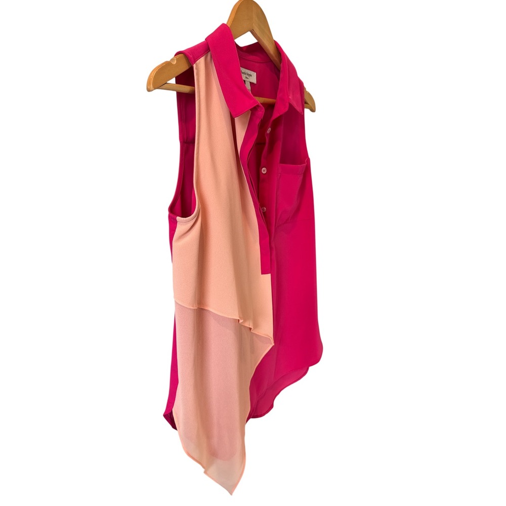 Haute Hippie Sleeveless Pink Blouse Asymmetrical Color Block XS Tank Top Office - Picture 3 of 5